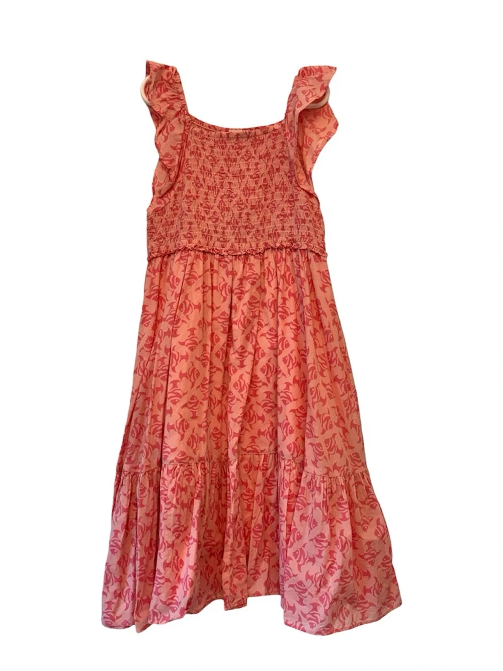 J Crew Crewcuts Girls' Pink smocked ruffle dress Fish Print Size 8